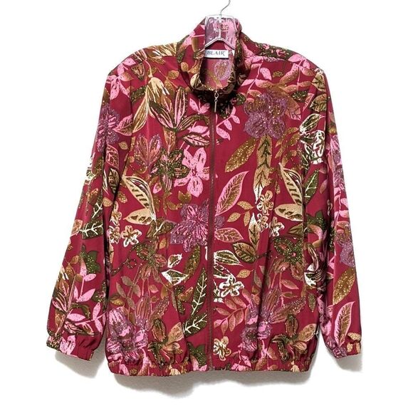 RETRO Blair Pink Floral Mock Neck Light Jacket L - Picture 1 of 7